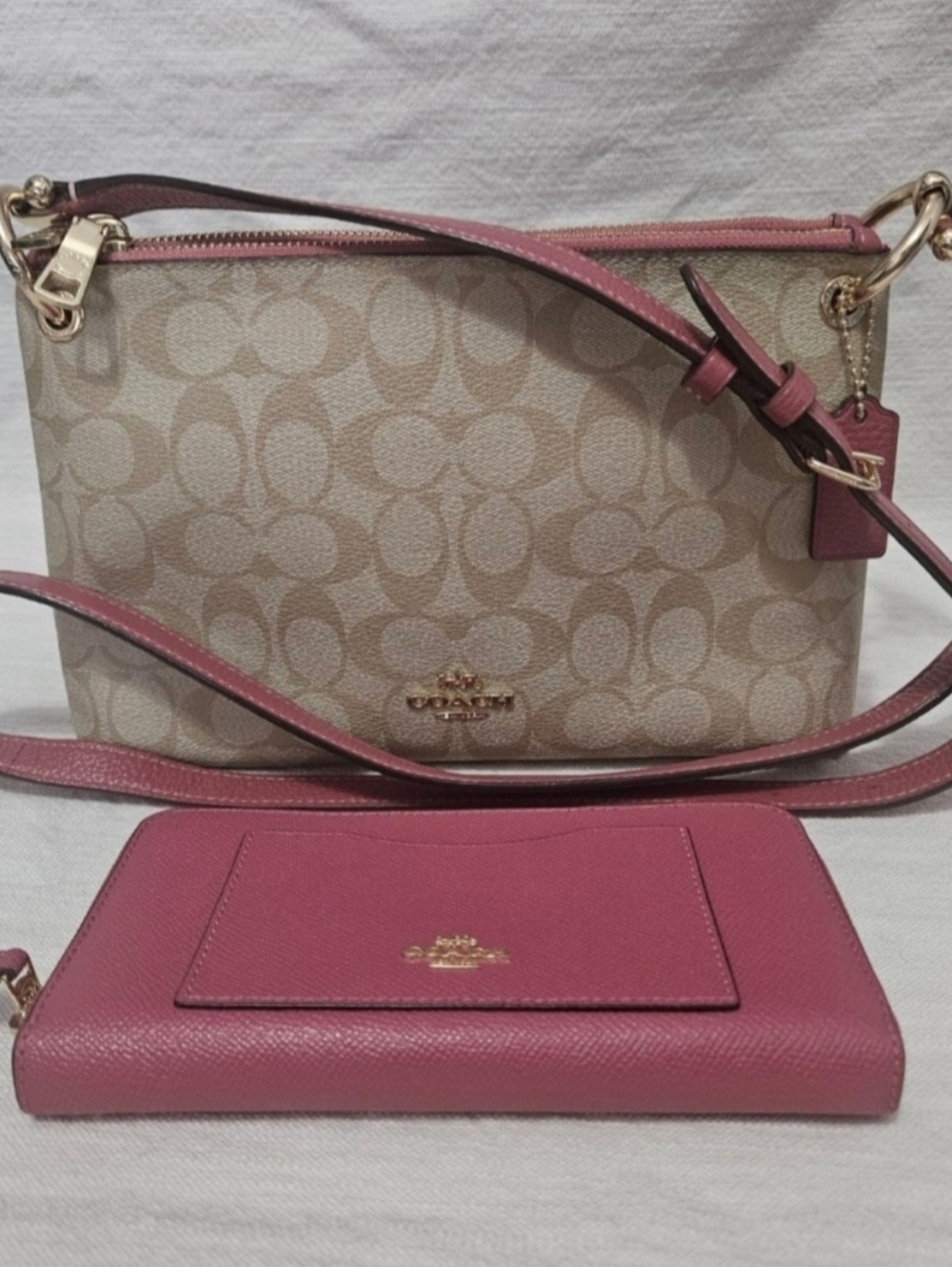 Coach Mia Tan and Berry Pink Crossbody and Wallet Set, #E1980-F76646
